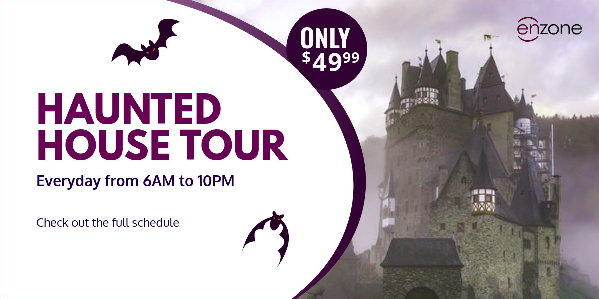Halloween Haunted House Tour Animated Animated-1200x600px-XImagePost