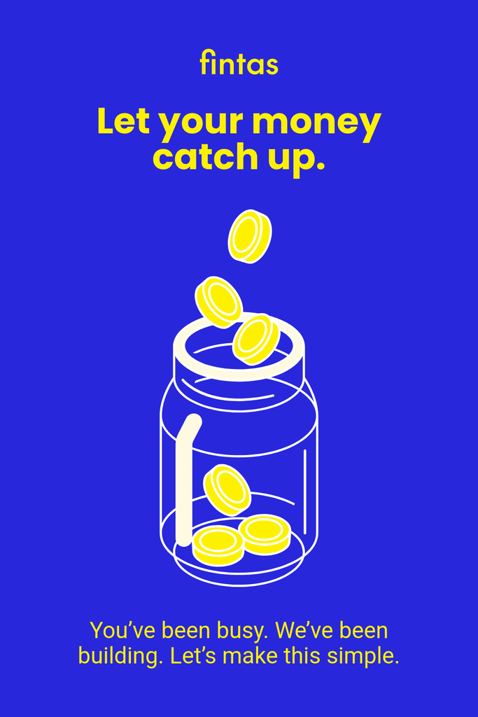 Let Your Money Catch Up Fintas Finance Animated Pinterest Pin Tall